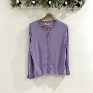 Kate Spade Painter Pansy Purple Ruffle Buttoned Comfortable Cardigan Size M